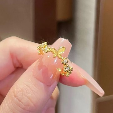 [Hi rosé!]現貨、小眾設計琺瑯金色蝴蝶開口戒指女甜酷冷淡風精緻氣質指環 情侣沙金 越南砂金戒指 鑽戒 結婚