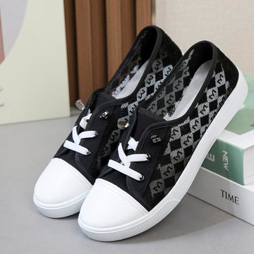 Taroko 英文網面女款鞋帶淺口平底休閒鞋(2色可選)