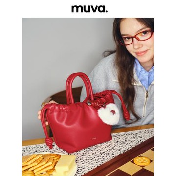 muva真皮揪揪餃子手提袋單肩斜挎包輕便通勤美拉德色系9.23新品