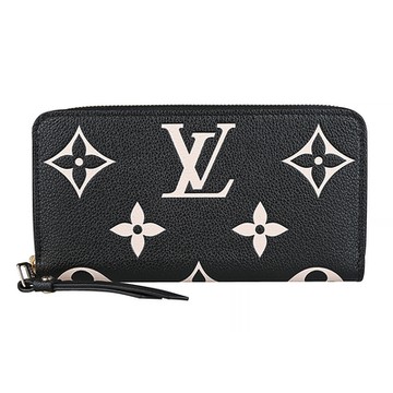 LV Monogram Empreinte經典牛皮雙色壓花拉鍊長夾(黑x米)