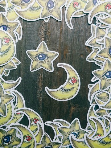 復古手繪風貼紙 星和月