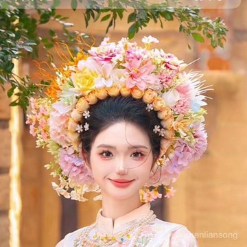預熱🐾台灣出💦泉州潯埔簪花頭飾成品絹花髮箍花環漢服配飾花朵頭箍寫真拍照道具 XZXA