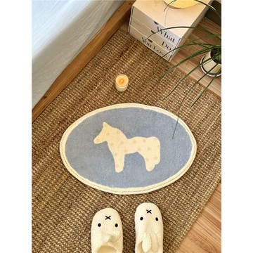 2026年小馬地毯臥室床邊毯少女可愛韓系藍色兒童床前墊橢圓形地墊