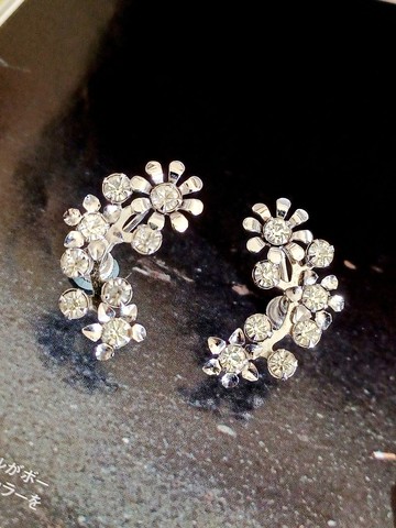 vintage jewelry 典雅亮銀攀枝萊茵花卉 夾式耳環