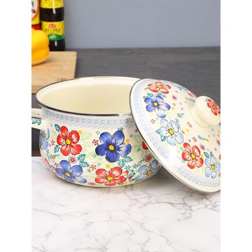 原創歐麗家琺瑯搪瓷花鳥燉鍋厚搪瓷燉鍋湯鍋帶蓋電磁爐燃氣通用