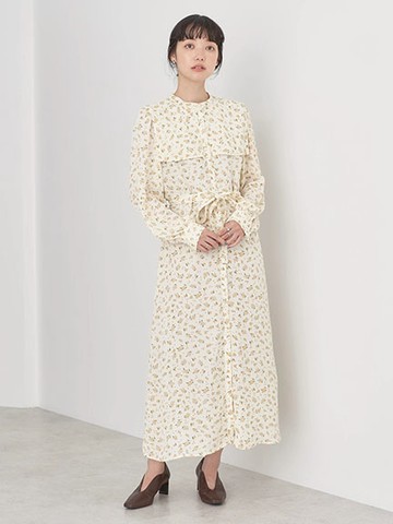 桂花圖案水手領收腰綁結長袖洋裝(1M33L0H0800) - earth music&ecology