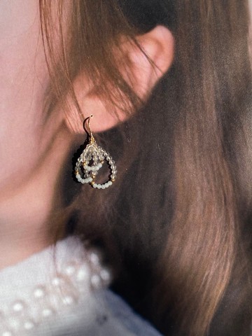 白水晶 天使石 || 14KGF注金耳環 鈦鋼配件