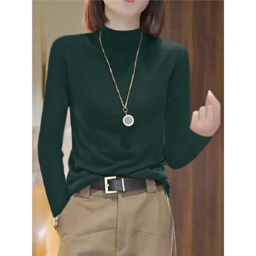 秋冬季新款墨綠色長袖針織衫純色修身內搭打底上衣羊毛半高領毛衣