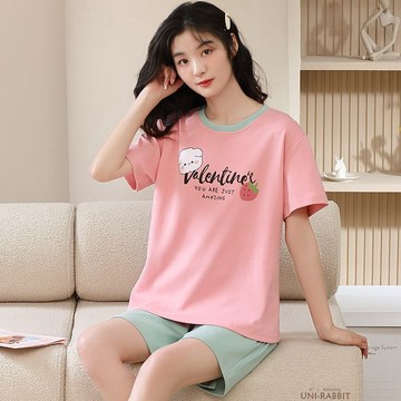 睡衣女夏款純棉短袖短褲夏季年夏天薄款可外穿家居服套裝純棉短袖睡衣女 女士夏季短袖睡衣短袖居家服套裝居家休閒睡衣