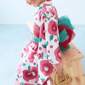 日本 devirock - 2way穿搭浴衣洋裝華麗4件組-山茶花-紅白