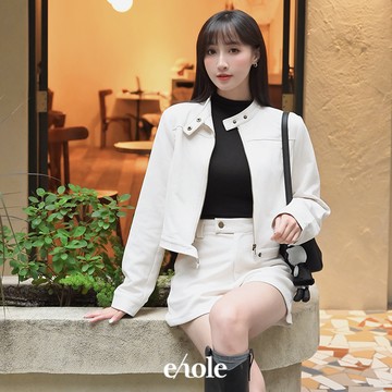 立領麂皮絨外套短褲SET