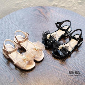 女童涼鞋夏季女孩水鉆蝴蝶結公主鞋兒童軟底防滑沙灘鞋子【聚物優品】