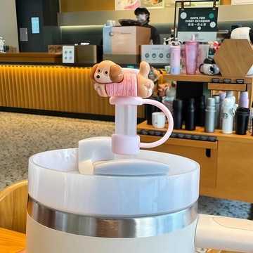 台灣出貨 新款卡通可愛小狗保溫杯配件水杯diy配飾防塵吸管帽吸管蓋防塵蓋