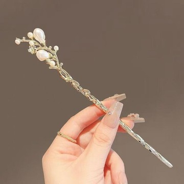 🌸臺灣出貨🎉氣質珍珠髮簪女新款古風高端珍珠花朵髮釵盤發神器新中式簪子頭飾
