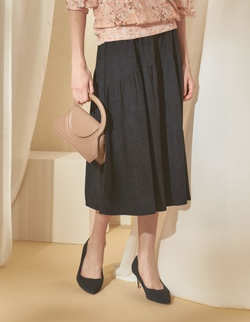 ★【喜芝梅】燈芯絨韻 復古多褶寬鬆氣質長裙(兩色；F) 224019128