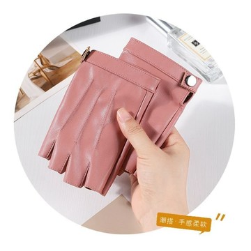 【核心賣點】皮手套 女士 半指 戶外騎行 開車 夏季 薄款 防滑 摩託車 個性 無指 PU皮 手套 機車手套 皮革 防摔