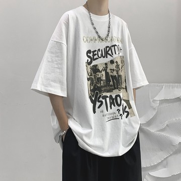 M-8XL大尺碼短袖T恤 寬鬆 男圓領百搭寬鬆情侶裝潮T 夏季ins韓版休閒印花T恤 情侶t 五分袖短T(T132)