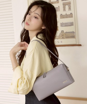 雙層拉鍊柔軟皮革肩背斜背包-柔霧紫-抱抱枕系列(BX96418-24)