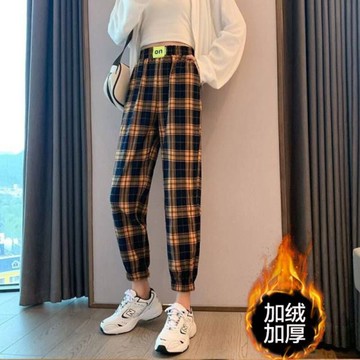 AKARA 集氣發熱暖冬格紋內刷毛縮口長褲(溫暖保溫發熱禦寒/中大尺碼)
