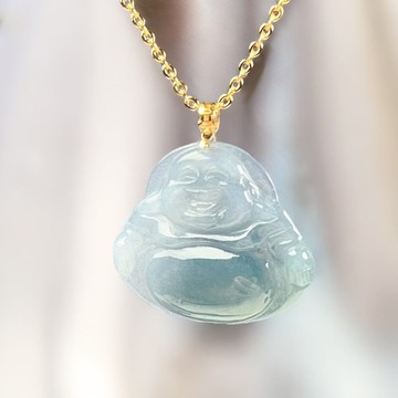冰種藍水翡翠彌勒佛項鍊 18K金墜頭 | 天然翡翠A貨 | 送禮