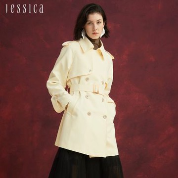 JESSICA - 靚麗百搭雙排釦腰帶中長版風衣外套J54C01