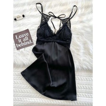 冰絲性感夏天露背黑色吊帶睡裙