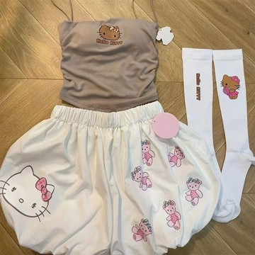 吊帶背心女性感辣妹上衣可愛TK凱蒂貓南瓜短褲兩件套裝
