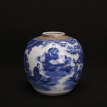 清晚期青花琴棋書畫罐壇子民窯瓷器仿古瓷器中式裝飾收藏擺件