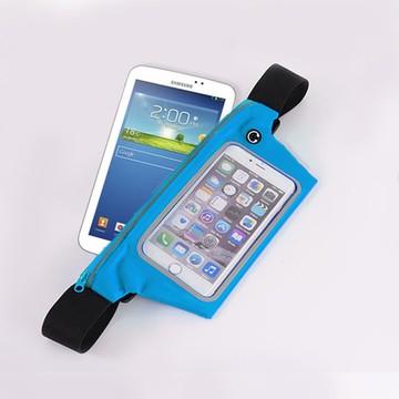 活力揚邑-防水防竊可觸控彈性反光手機平板腰包腰帶-7.3吋以下通用-天藍色