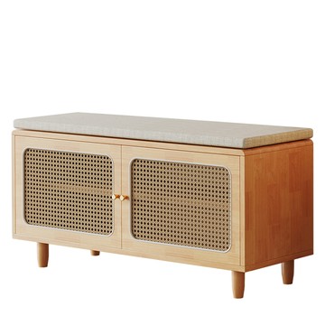 【HappyLife】實木編藤風換鞋凳 帶坐墊 100公分 Y11058原木