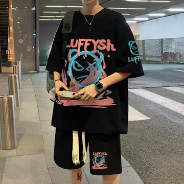 冰絲短袖t恤男士休閑運動套裝夏季薄款青少年夏天男生一套搭配裝