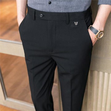 秋季黑色韓版潮流刺繡休閑褲男士英倫商務西褲直筒修身小腳西裝褲