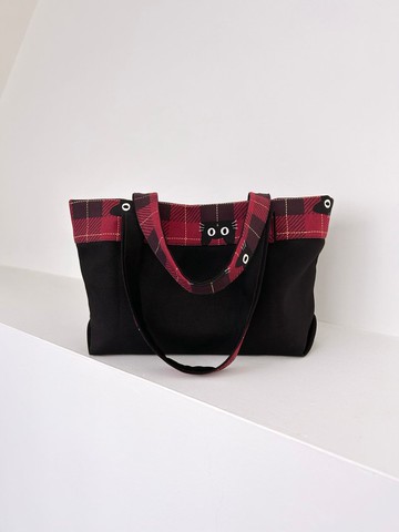 【躲貓貓】小黑貓格紋日常提袋 三色可選