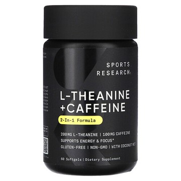 Sports Research, L-茶氨酸和咖啡萃取，2 合 1 配方，60 粒軟膠囊