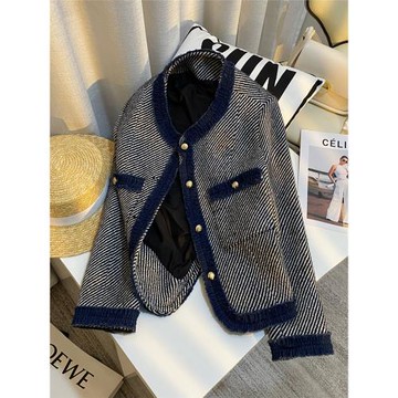 黑白條紋粗花呢小香風短外套女2025秋冬新款獨特拼接設計感上衣潮