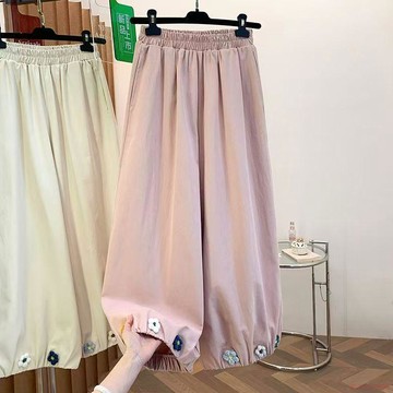 桃園出貨✨2026夏季新款勾花朵森系甜美花苞褲高腰顯瘦垂感闊腿休閒九分褲女