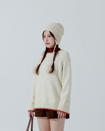 配色花邊設計針織毛衣 兩色售