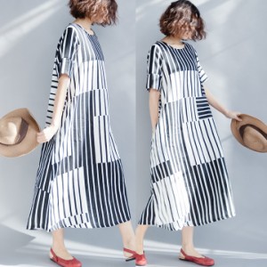 ワンピース レディース 大人カジュアル シンプル ゆるい ルーズ 春 夏 秋 可愛い 大きい ストライプ ロング丈 通販 Lineポイント最大1 0 Get Lineショッピング