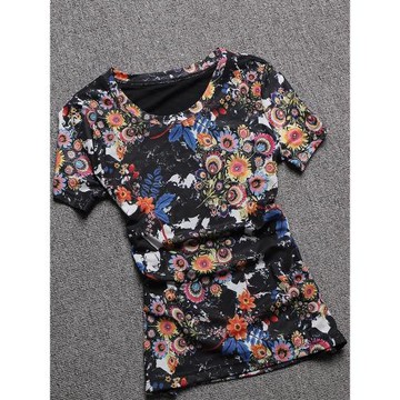 短袖t恤女歐貨2025夏裝薄款修身打底衫百搭漂亮小衫花色網紗上衣