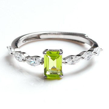 凈水級巴西石榴石戒指女款 橄欖石S925銀指環 水晶飾品 開口設計