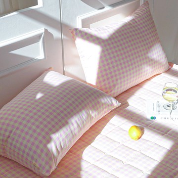 Lucid Sleep 韓國製柔軟Dream Check四季枕頭套  40 x 60 cm  2個  粉紅檸檬