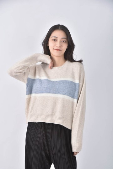 【加購優惠】(XL) 6ixty8ight修身短版條紋粉色毛衣