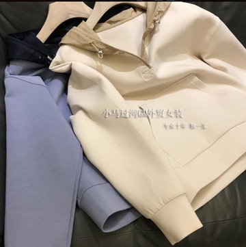 清倉撿漏~專柜撤回尾貨大牌外貿女裝拼色廓形連帽套頭衛衣女秋季