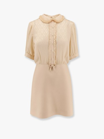 Short crepe couture dress with silk jaquard toute la v top with ruffle detail - VALENTINO - gender_Woman