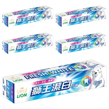 LION 獅王超涼潔白牙膏 雙氟+鈣配方 幫助預防蛀牙 添加維他命E 添加雪白素成分 清新薄荷香  200g  5條