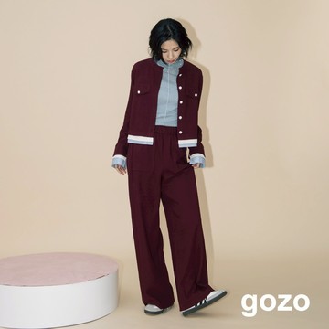 【gozo】A｜立體顆粒針織口袋造型直筒寬褲(深紅/深藍_M/L) | 女裝 修身 百搭