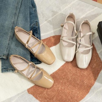 柒步森林方頭低跟瑪麗珍鞋晚晚風溫柔平底單鞋子女百搭時尚優雅