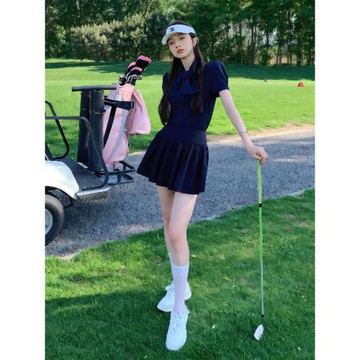 高爾夫韓版新款運動套裝女夏季小香風氣質泡泡袖golf高腰百褶短裙