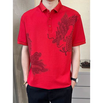 2026新款Polo衫男士薄款短袖t恤夏季潮牌印花紅色半袖保羅衫體恤