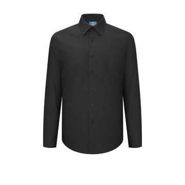 免熨防皺口袋款光滑彈性單色紗長袖上班襯衫/黑色 | 5112368299